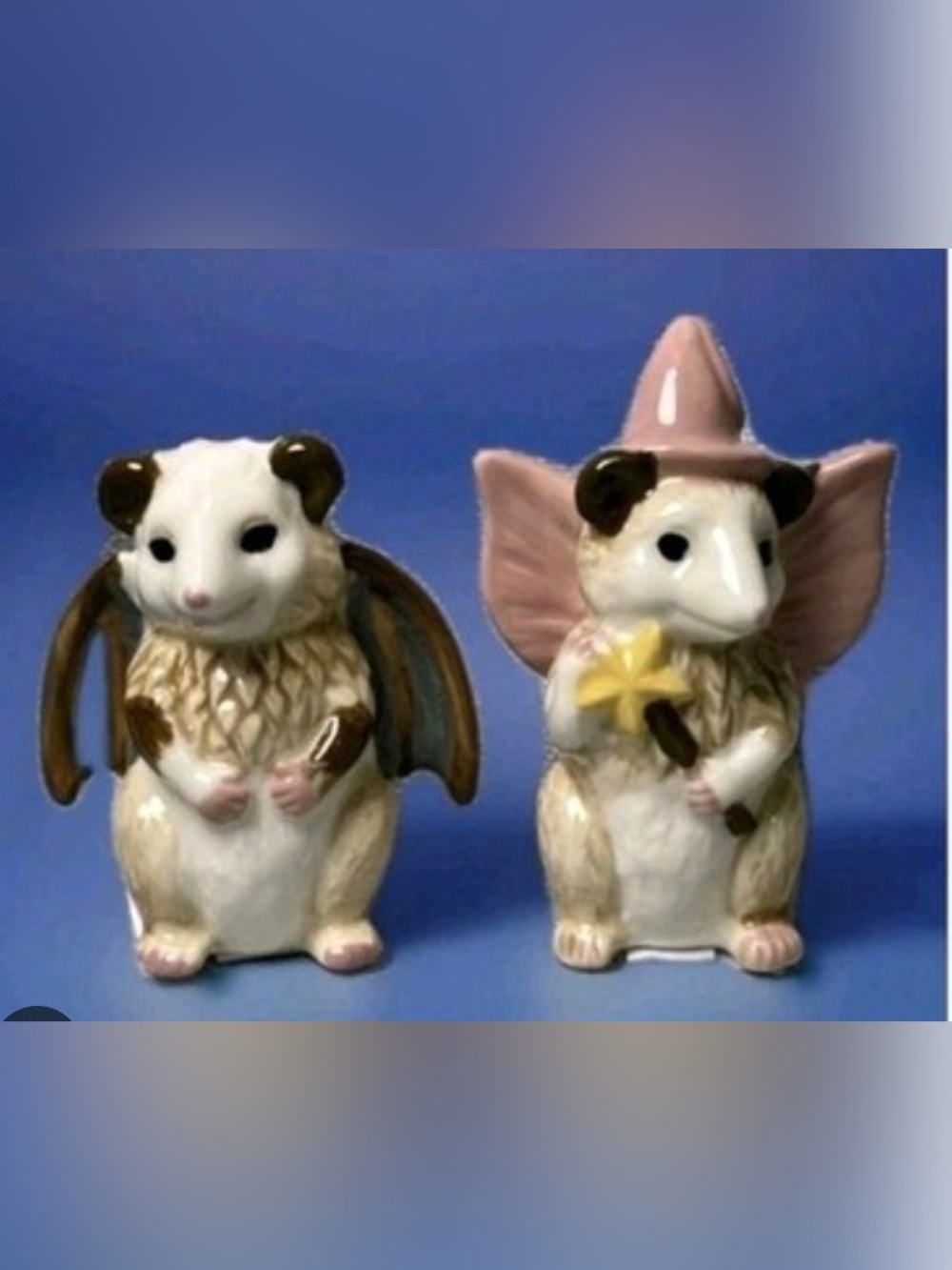 Hand-Painted Ceramic opossum salt and pepper shakers  Pink and gray Accent